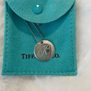 Tiffany & Co. Silver K Initial Round Pendant with Pouch and Box